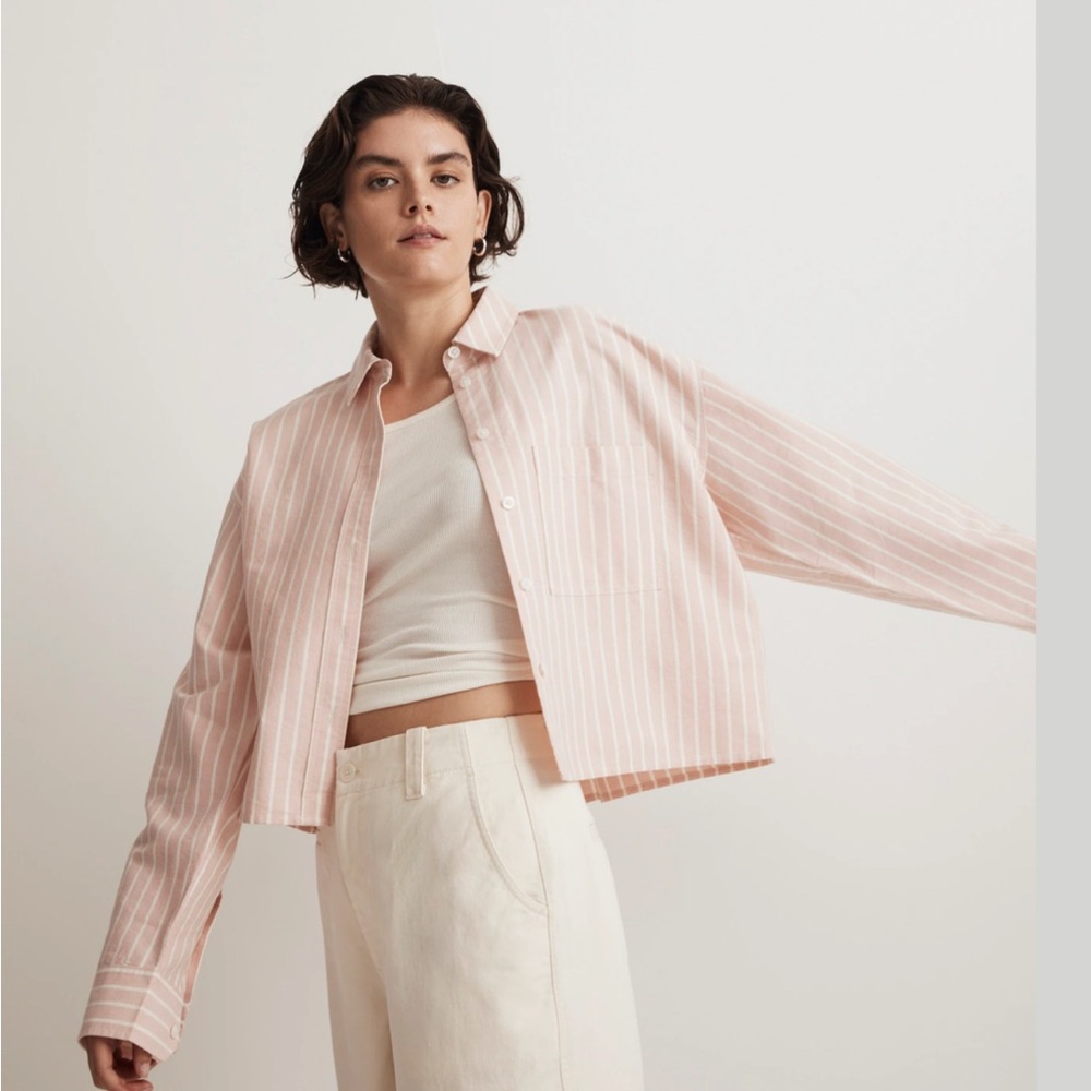 Madewell Signature Oxford Crop Shirt Size Medium